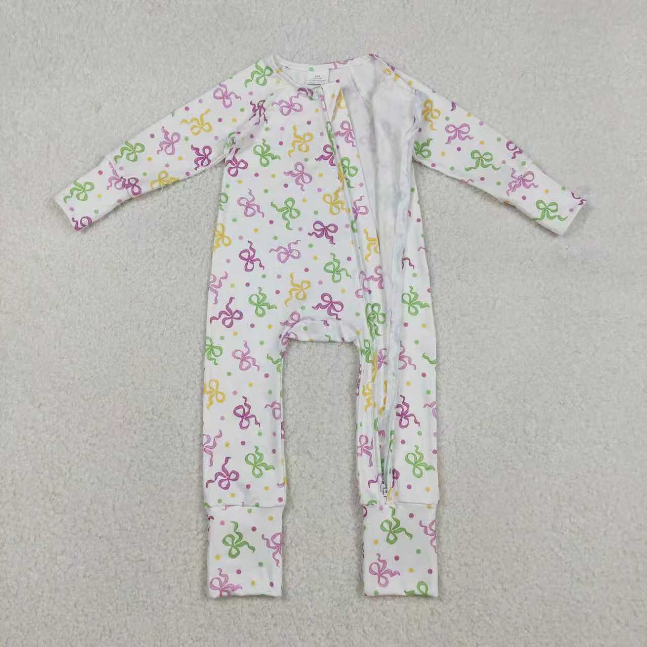 Sibling Baby Girls Mardigras Bows Polka Dots Pants Pajamas Set Zipper Convertible Rompers