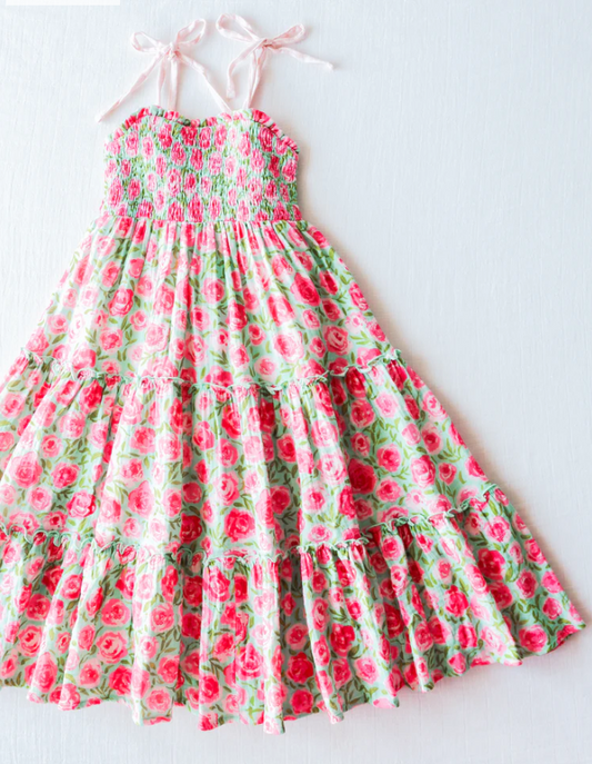 Baby Girls Red Rose Flowers Maxi Straps Dresses Preorder (moq 5)