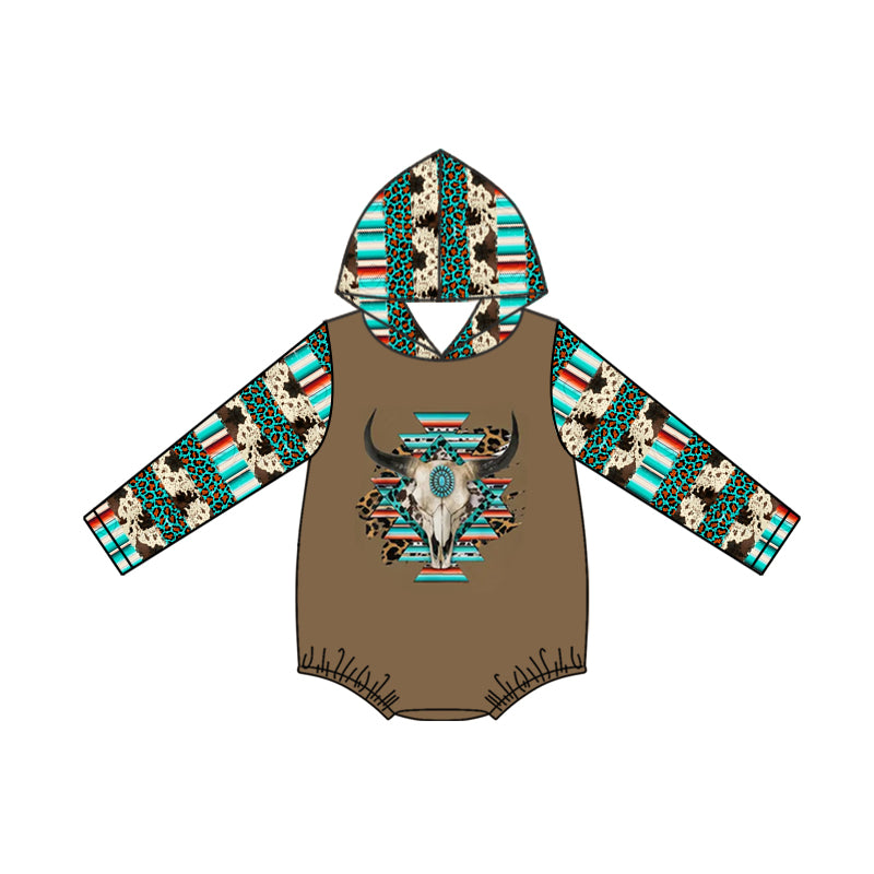 Baby Infant Girls Aztec Cow Hooded Cow Rompers preorder(moq 5)