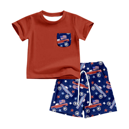 Baby Boys Summer Wine Pocket Shirt Shorts Clothes Sets preorder(moq 5)