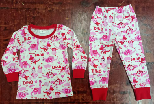 Preorder moq 5 Baby Boys Red Long Sleeves Dinosaurs Top Pant Pajamas Set