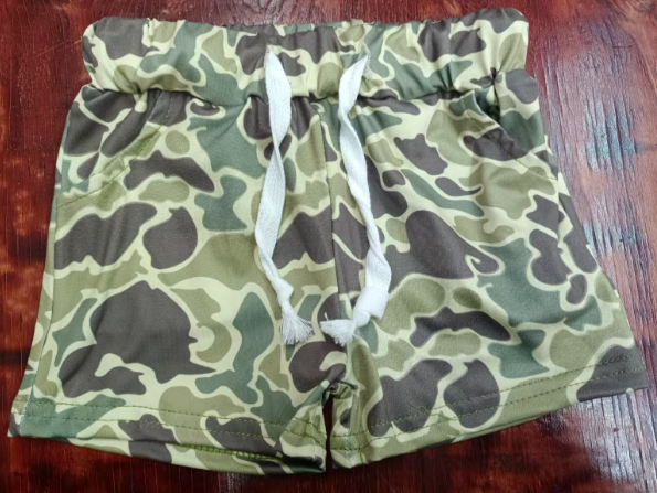 Preorder moq 5 Baby Boys Green Camo Western Pockets Shorts Bottoms
