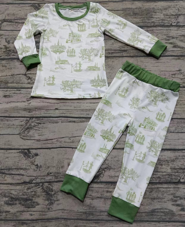 Preorder moq 5 Baby Boys Long Sleeves Castle Top Pant Pajamas Set