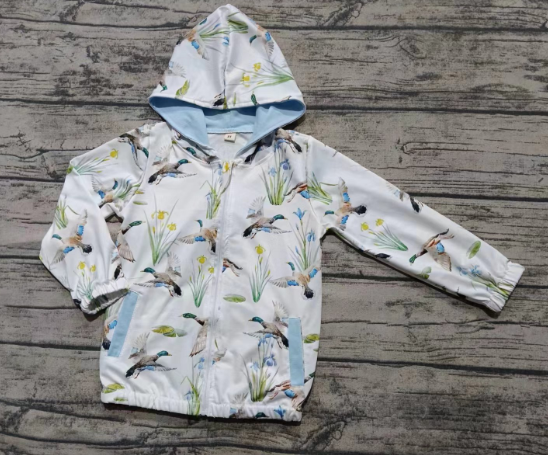 Preorder moq 5 Baby Boys Long Sleeves Ducks Zipper Pockets Hoodie Top