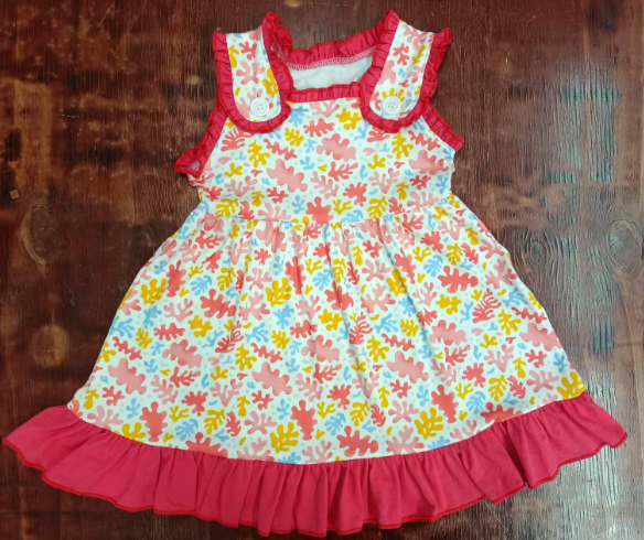 Preorder moq 5 Baby Girls Sleeveless Pink Sea Floral Knee Length Dress