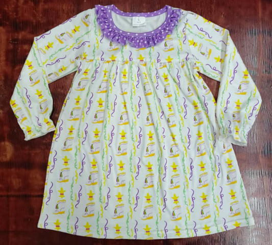 Preorder moq 5 Baby Girls Long Ruffle Sleeves Colorful Stripes Smocks Knee Length Dress