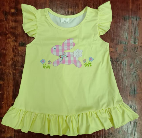 Preorder moq 5 Baby Girls Yellow Flutter Sleeves Bunny Flowers Ruffle Tee Shirts Top