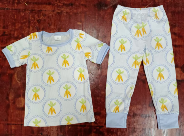 Preorder moq 5 Baby Boys Blue Short Sleeves Carrots Top Legging Pants Set