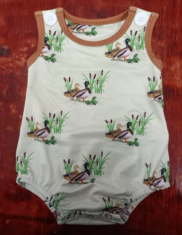 Preorder moq 5 Baby Boys Brown Sleeveless Ducks Rompers