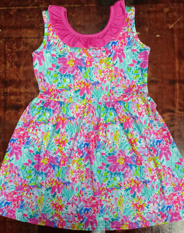 Preorder moq 5 Baby Girls Sleeveless Pink Watercolor Floral Knee Length Dress