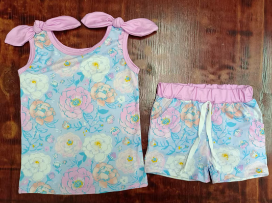 Preorder moq 5 Baby Girls Pink Strap Flowers Top Pockets Shorts Set