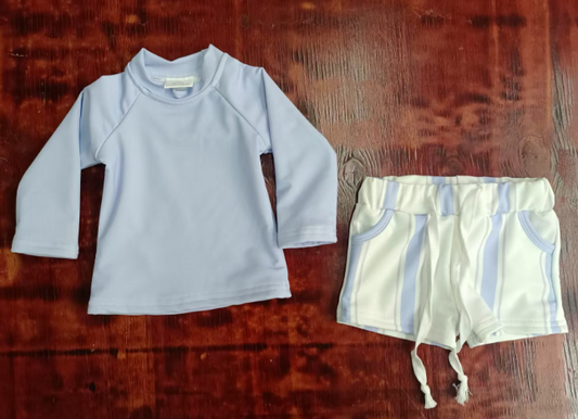 Preorder moq 5 Baby Girls Light Blue Long Sleeves Top Pockets Short Set