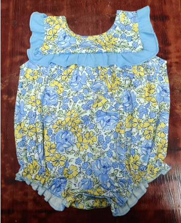 Preorder moq 5 Baby Girls Sleeveless Blue Floral Ruffle Rompers