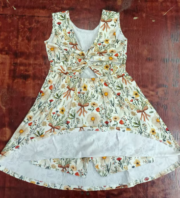 Preorder moq 5 Baby Girls Sleeveless Yellow Bows Floral Skorts Knee Length Dress