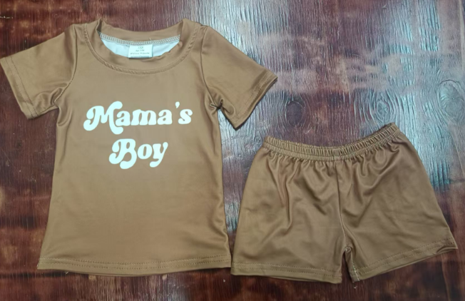 Preorder moq 5 Baby Boys Brown Short Sleeves Mama's Boy Top Short Pajamas Set