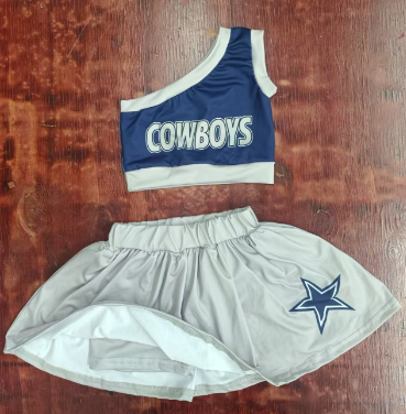 Preorder moq 5 Baby Girls One Shoulder COWBOYS Vest Top Gray Skort Set