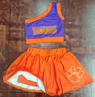 Preorder moq 5 Baby Girls One Shoulder TIGERS Vest Top Orange Pawl Skort Set