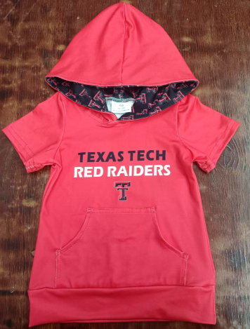 Preorder moq 5 Baby Boys Red Short Sleeves Texas Tech Pocket Hoodies Top