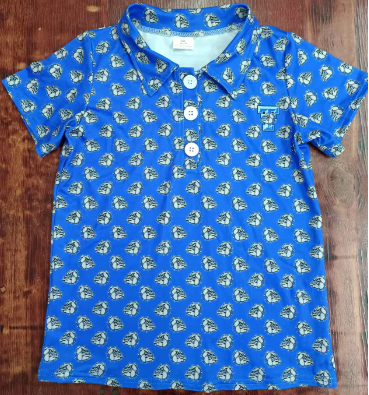 Preorder moq 5 Baby Boys Hot Blue Short Sleeves Dogs Plaid Button Polo Shirts Top