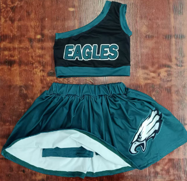 Preorder moq 5 Baby Girls One Shoulder EAGLES Vest Top Dark Green Skort Set