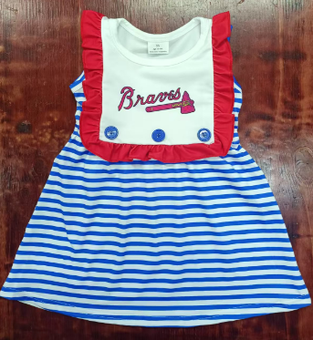 Preorder moq 5 Baby Girls Sleeveless Red Bnaces Blue Stripes Knee Length Dresses