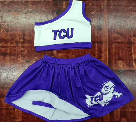 Preorder moq 5 Baby Girls One Shoulder Sleeveless Purple TCU Vest Hot Blue Skort Sets
