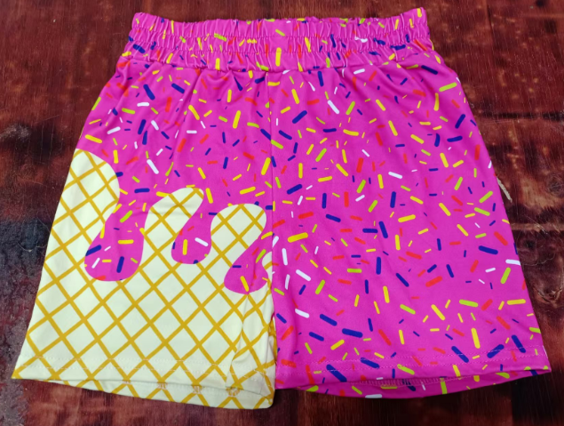 Preorder moq 5 Baby Girls Pink Ice Cream Drip Team Shorts Bottoms