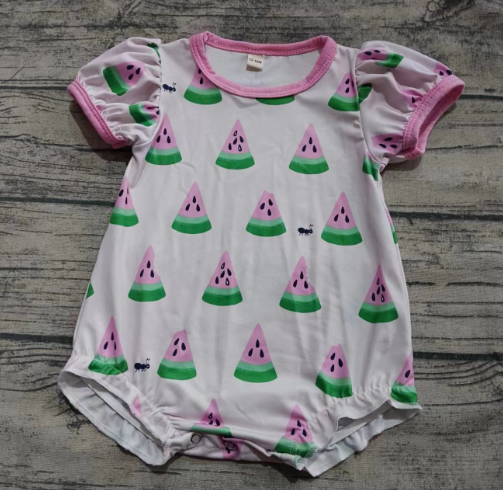 Preorder (moq 5)Baby Girls Short Ruffle Sleeves Watermelons Plaid Rompers