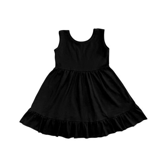 Baby Girls Black Sleeveless Ruffle Knee Length Dresses preorder(moq 5)