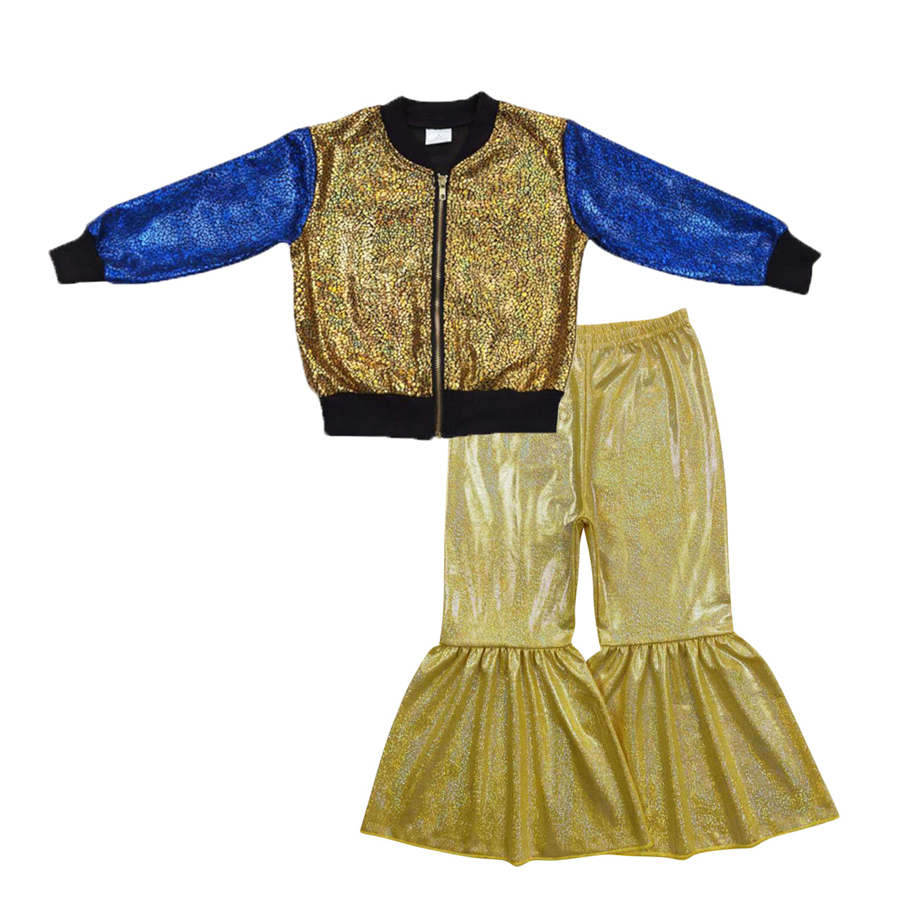 Baby Girls Gold Sparkle Jackets Bell Bottom Pants 2pcs Clothing Sets