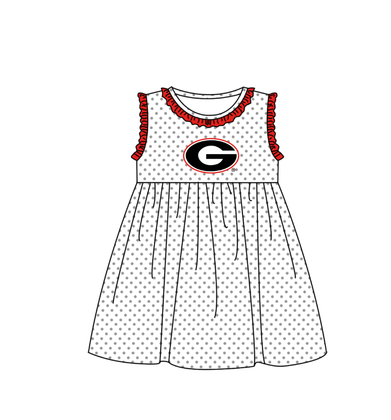 Preorder (moq 5)Baby Girls Sleeveless G Polka Dots Team Knee Length Dresses