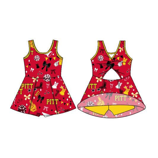 Preorder (moq 5)Baby Girls Sleeveless Red Pitt Football Team Shorts Team Dresses