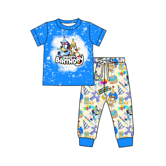 Baby Boys Blue Dog Birthday Top Pants Outfits Clothes Sets preorder(MOQ 5)