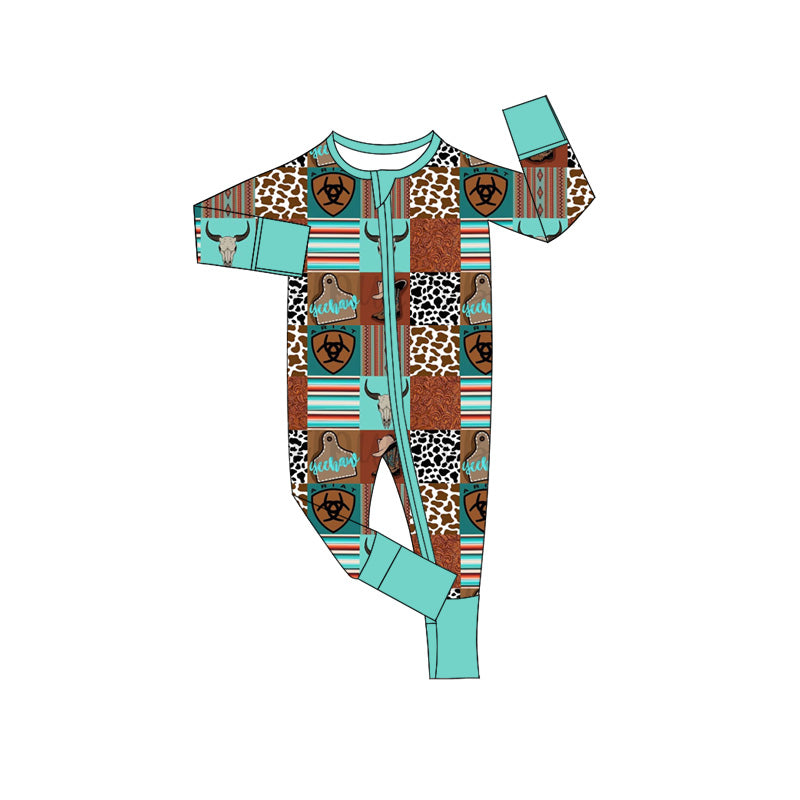 Preorder (moq 5)Baby Boys Western Cow Zip Long Sleeves Rompers