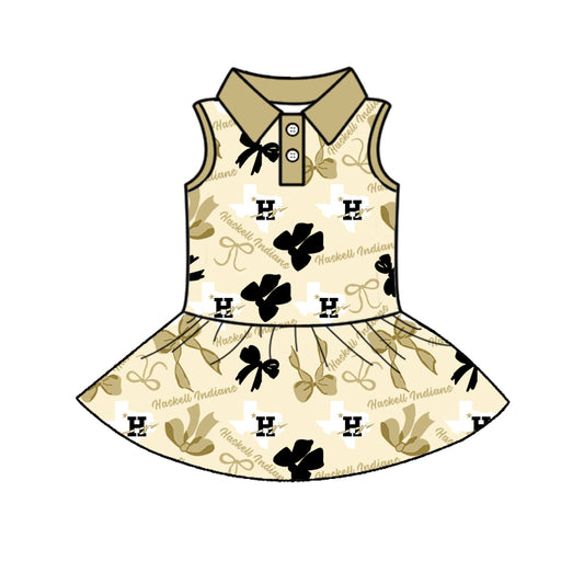 Preorder (moq 5)Baby Girls Sleeveless Haskell Indians Bows Plaid Button Team Knee Length Dresses