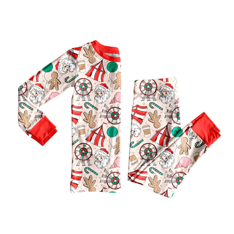 Preorder (moq 5)Baby Girls Santa Gingerbread Candy Top Pants Christmas Pajamas Sets