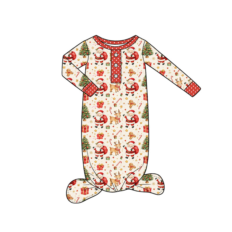 Preorder(moq5) Baby Christmas Footed Sleeper Long Sleeve Button Front Xmas Infant Sleep Gown