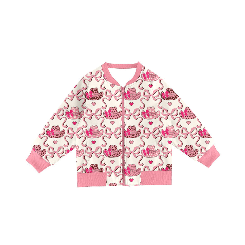 Preorder(moq 8)Baby Girls Long Sleeve Hats Bows Checked Pockets Zip Jackets Top
