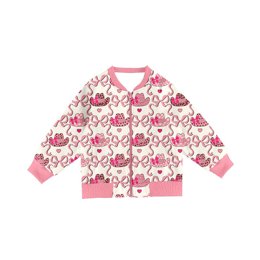 Preorder(moq 8)Baby Girls Long Sleeve Hats Bows Checked Pockets Zip Jackets Top
