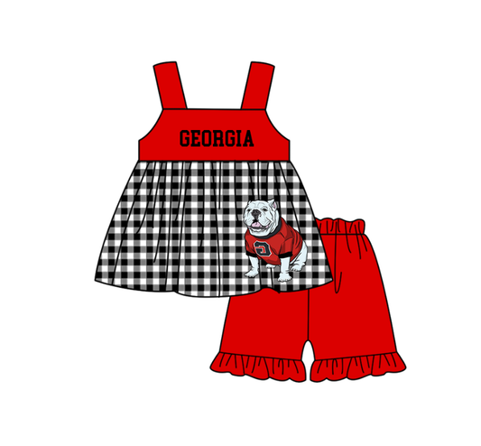 Preorder moq 5 Baby Girls Bulldogs Tunic Ruffle Short Team Clothes Set