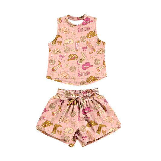 Preorder (moq 5)Baby Girls Hats Boots Bows Top Shorts Western Clothes Set