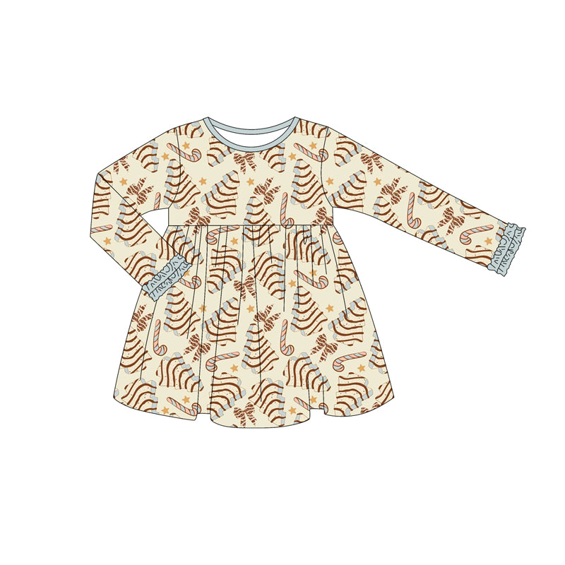 Preorder (moq 5)Baby Girls Long Ruffle Sleeves Stripe Bows Candy Cane Knee Length Dresses