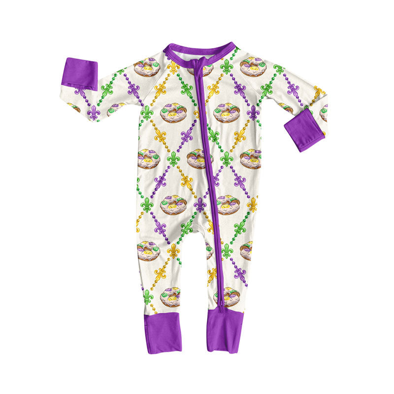 Preorder (moq 5)Baby Girls Anchors Donuts Checked Mardigras Zipper Footie Rompers