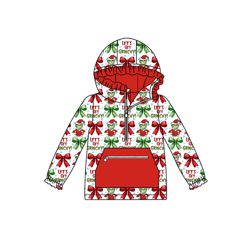 Preorder (moq 5)Baby Girls Christmas Let's Go Frog Zip Hooded Pullovers Tops