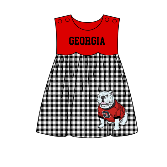 Preorder moq 5 Baby Girls Sleeveless Bulldogs Team Knee Length Dresses