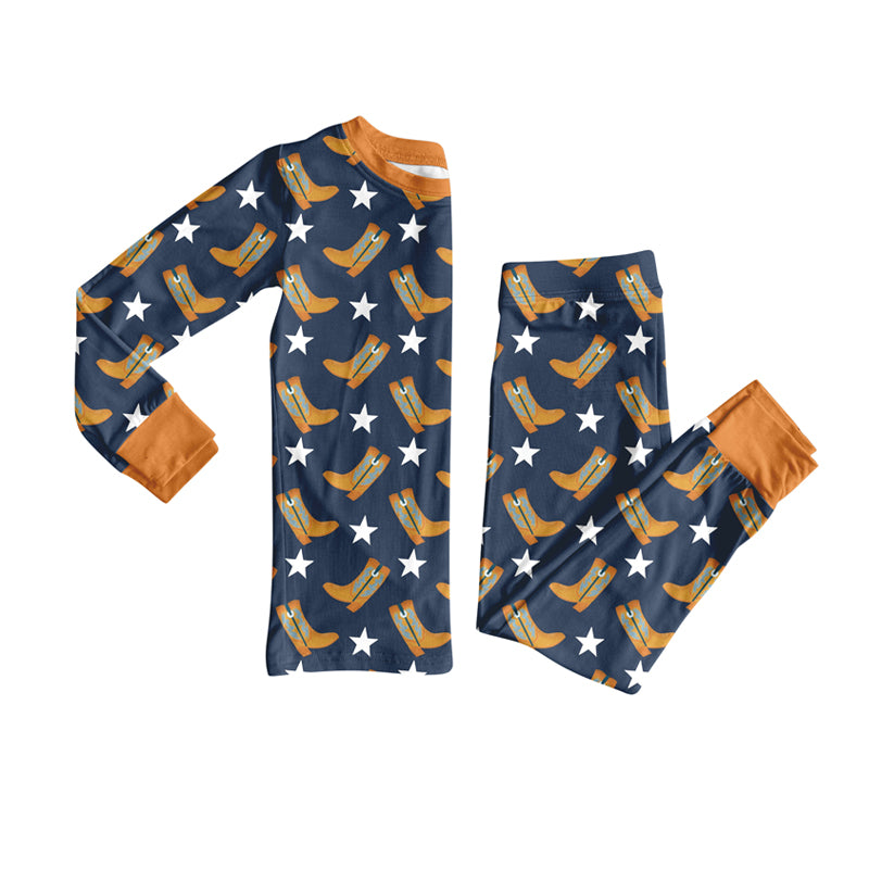 Preorder(moq 5) Baby Boys Western Navy Cowboy Boots Top Pants Lounge Wear Pajamas Sets