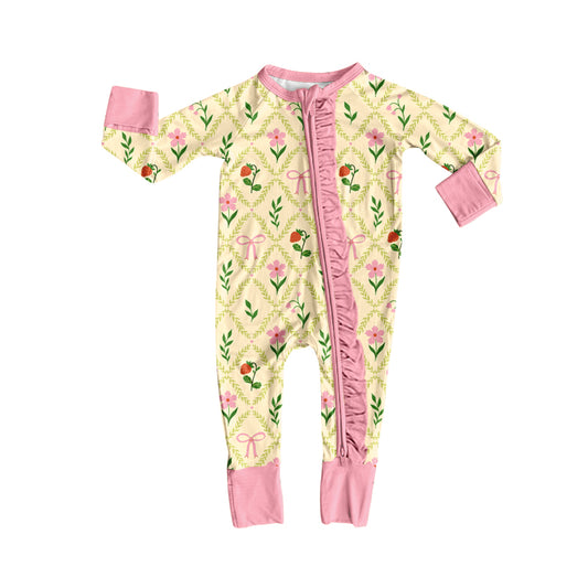Preorder (moq 5)Baby Girls Bows Flowers Two Way Ruffle Zip Convertible Rompers