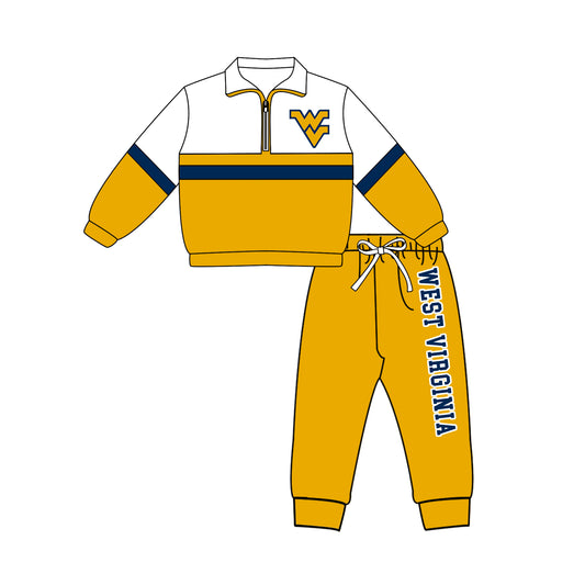 Preorder(moq 5)Baby Boys West Virginia Zip Pullover Pants Team Clothes Sets
