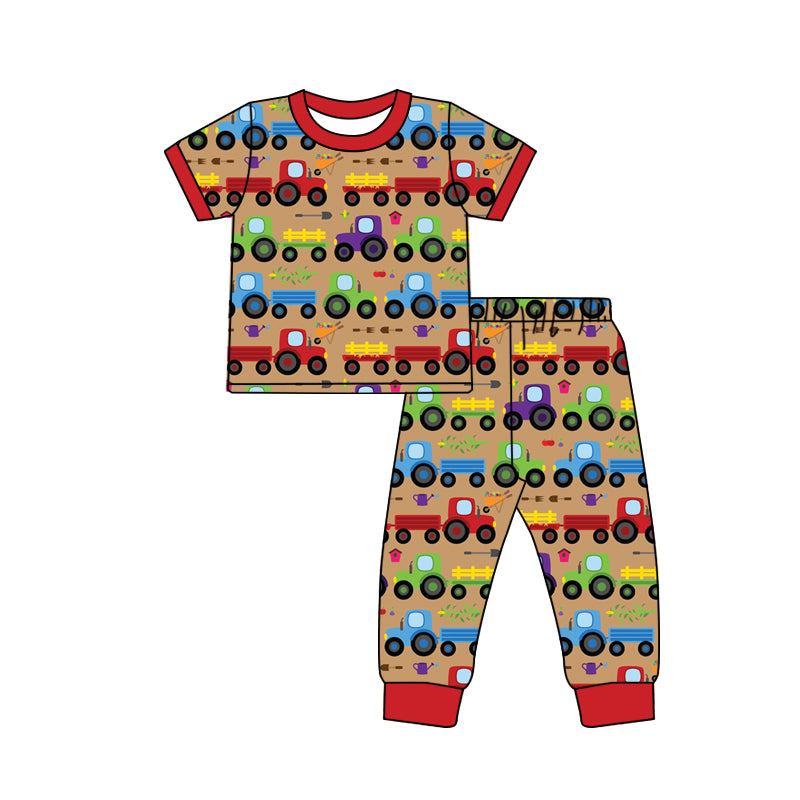 Preorder (moq 5)Baby Boys Colorful Trucks Top Pants Farm Pajamas Set