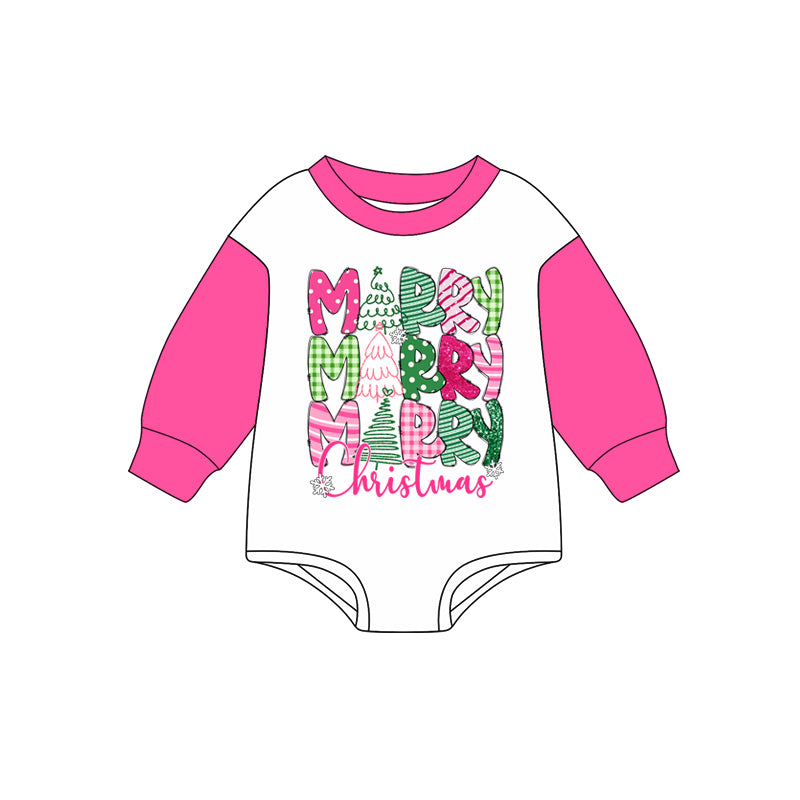 Preorder (moq 5)Baby Girls Pink Long Sleeves Trees Merry Christmas Rompers